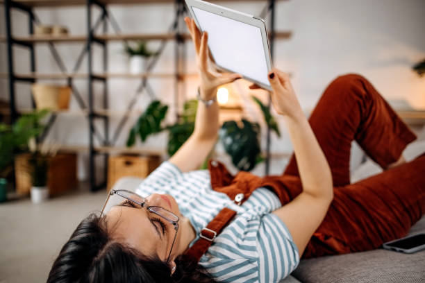 istock Happy female takes a selfie and smiling 1389923019