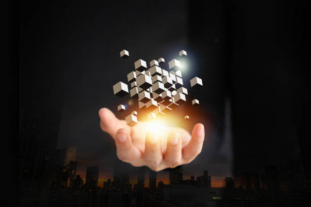 istock Business Hands holding glowing cubes. Innovation and creativity concept. 1389923154