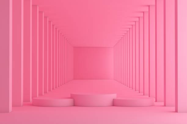 istock Abstract interior design of modern showroom with empty concrete floor and wall background - Hall or stage 3d illustration, empty product stand 1389925891