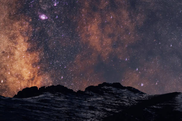 Deep space, milky way galaxy over the mountains.