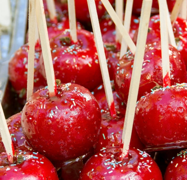 Close up, Red candied apples as background stock photo