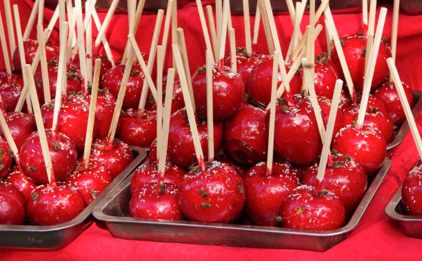 istock Red candied apples as background 1389935605