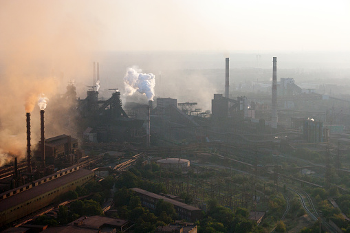 Aerial view of metallurgical plants in Zaporozhye, Ukraine
