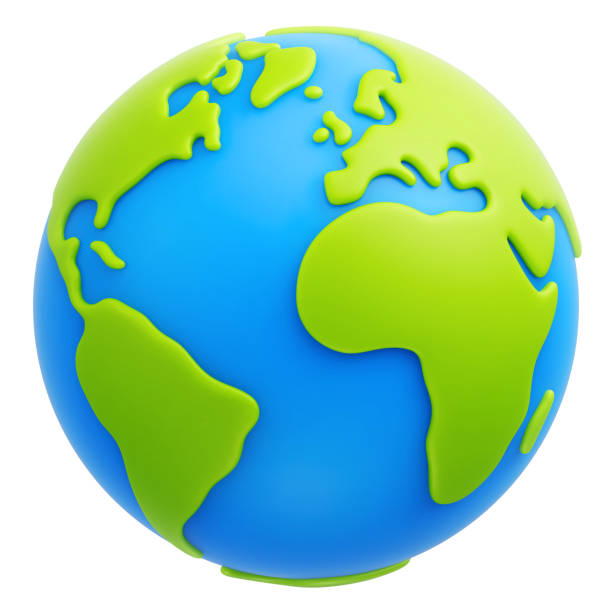 cartoon planet earth 3d vector icon on white background - dünya haritası stock illustrations
