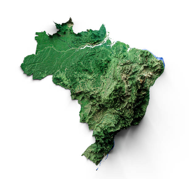 brasilien topographische karte 3d realistische brasilien karte farbe 3d illustration - geografie stock-fotos und bilder