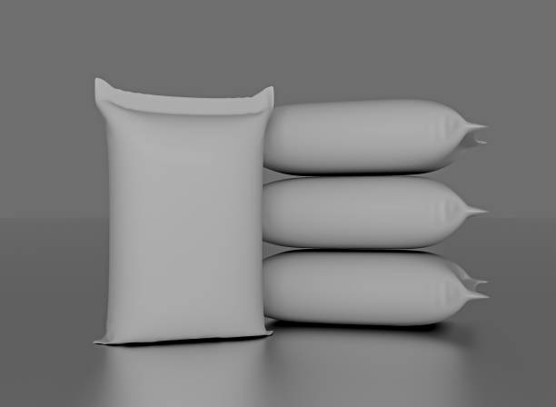 white bags or sacks isolated on light background. mockup for design 3d illustration - gunny sack imagens e fotografias de stock