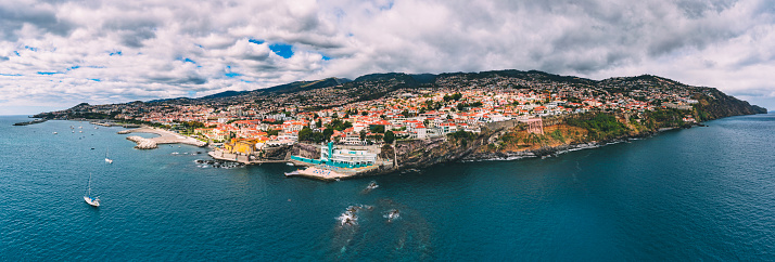 Aerial view of Funchal city bay in Madeira Portugal