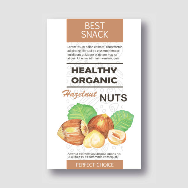 ilustrações, clipart, desenhos animados e ícones de rótulo vertical de avelã saudável. design de embalagem vetorial. - peanut nut snack isolated