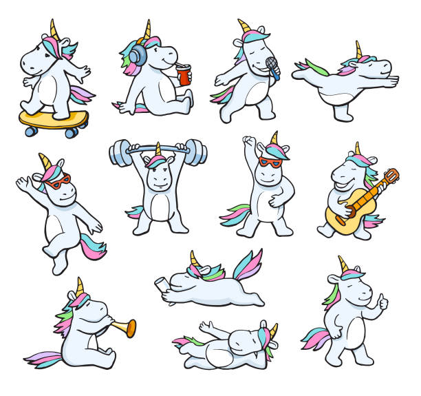 illustrations, cliparts, dessins animés et icônes de jeu de licorne - unicorn