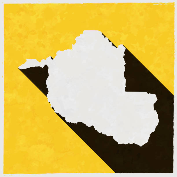 mapa rondonia z długim cieniem na teksturowanym żółtym tle - rondonia state stock illustrations