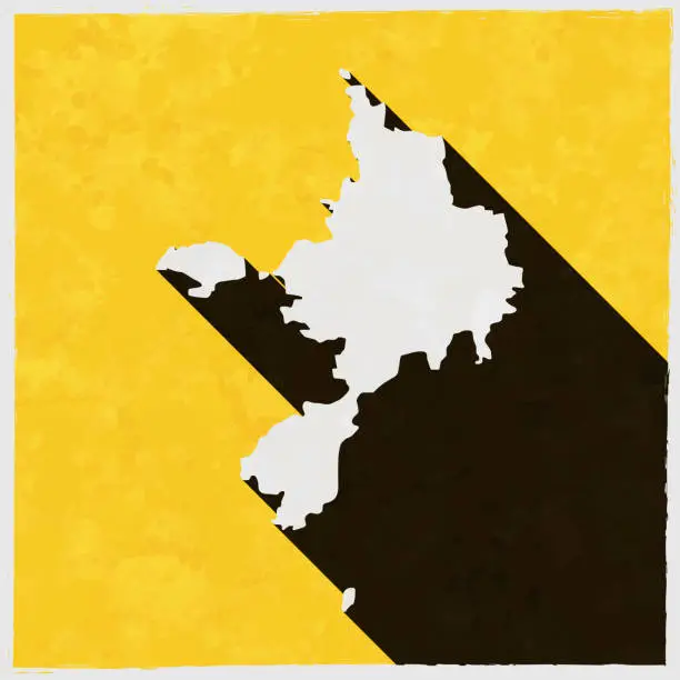 Vector illustration of Sark map with long shadow on textured yellow background