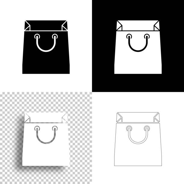 ilustrações, clipart, desenhos animados e ícones de saco de compras. ícone para design. fundo em branco, branco e preto - ícone da linha - goodie bag