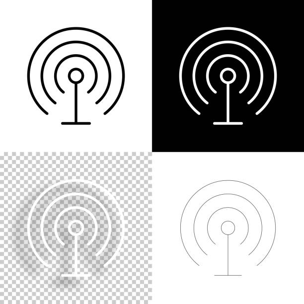 Antenna. Icon for design. Blank, white and black backgrounds - Line icon Icon of "Antenna" for your own design. Four icons with editable stroke included in the bundle: - One black icon on a white background. - One blank icon on a black background. - One white icon with shadow on a blank background (for easy change background or texture). - One line icon with only a thin black outline (in a line art style). The layers are named to facilitate your customization. Vector Illustration (EPS10, well layered and grouped). Easy to edit, manipulate, resize or colorize. Vector and Jpeg file of different sizes. Beacon stock illustrations