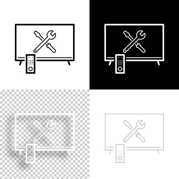 tv-einstellungen - extras. icon für design. leere, weiße und schwarze hintergründe - liniensymbol - computer repairing work tool clipping path stock-grafiken, -clipart, -cartoons und -symbole