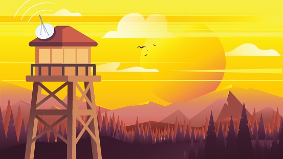 Summer, Sunset, Forest, Landscape - Scenery, Fire Lookout Tower