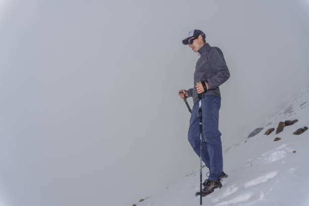 a man hiking in the mountain