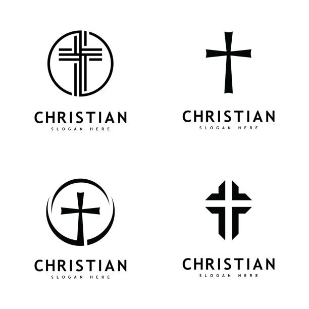 illustrazioni stock, clip art, cartoni animati e icone di tendenza di logo della chiesa cristiana creativo vettore di disegno della croce - crocifisso