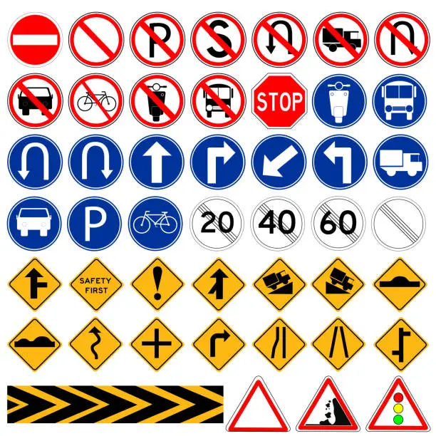 Vector illustration of Simple Vector Set of Traffic Sign,  Isolated on White