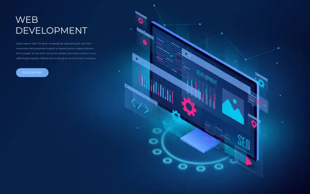 Vector illustration of Web Development Isometric Design