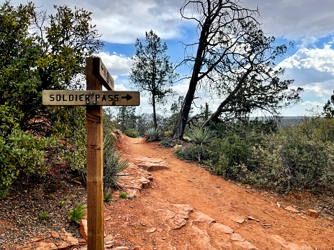 Soldier's Pass Trail leads to a cave that is one of the busiest spots in Sedona, Arizona. You hike to a crossroads and then it is mostly uphill with a very steep, rocky section.