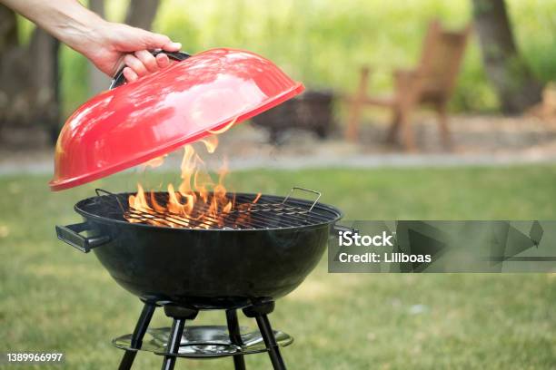 Barbecue Grill In The Backyard Stock Photo - Download Image Now - Barbecue Grill, Barbecue - Meal, Barbecue - Social Gathering