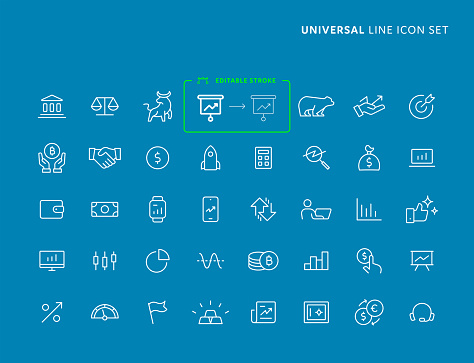 Stock Market Concept Basic Line Icon Set with Editable Stroke. Icons are Suitable for Web Page, Mobile App, UI, UX and GUI design.