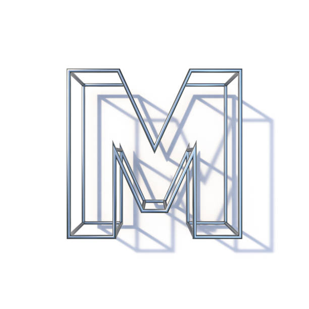 police de cadre en fil d’acier letter m 3d - letter m alphabet three dimensional shape render photos et images de collection