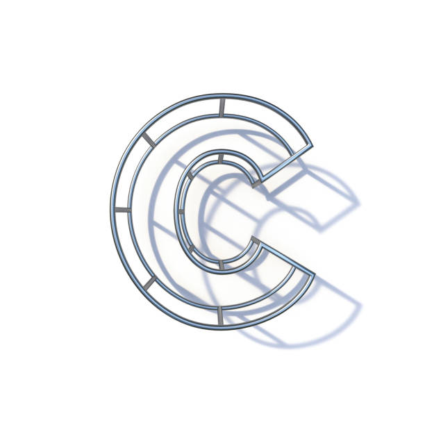 Steel wire frame font Letter C 3D render illustration isolated on white background