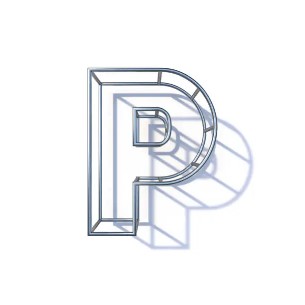 Steel wire frame font Letter P 3D render illustration isolated on white background
