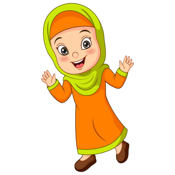 Happy muslim girl cartoon posing Vector Illustration of Happy muslim girl cartoon posing cartoon of muslim costume stock illustrations