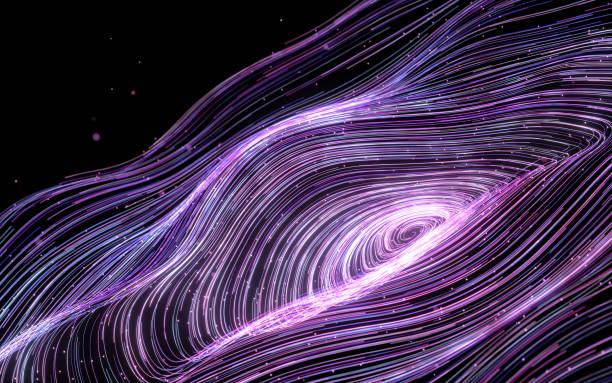 istock Purple curve lines vortex, fantasy background, 3d rendering. 1389986676