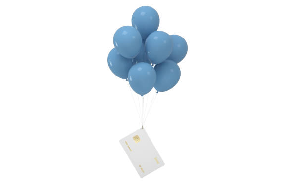 istock Balloons and bank card with white background, 3d rendering. 1389986829