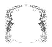 istock A Pine Tree Floral Design Frame, A Vintage Antique Engraving Illustration 1389989453