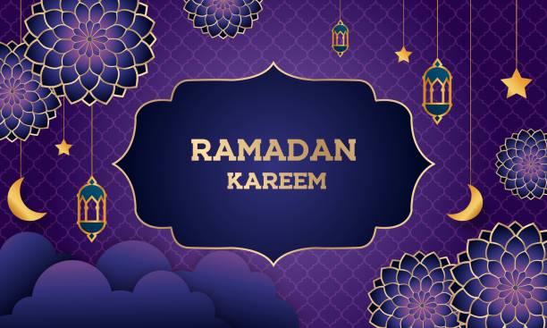 Arabic Ornamental Patterned Background of Islamic Mosque, Design Greeting Card for Ramadan Kareem