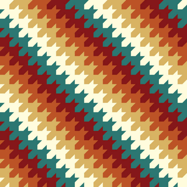 illustrations, cliparts, dessins animés et icônes de ornement de dents de chiens. motif géométrique abstrait traditionnel sans couture. vert foncé, rouge brique, orange, jaune, beige. design textile coloré - seamless brick repetition pattern