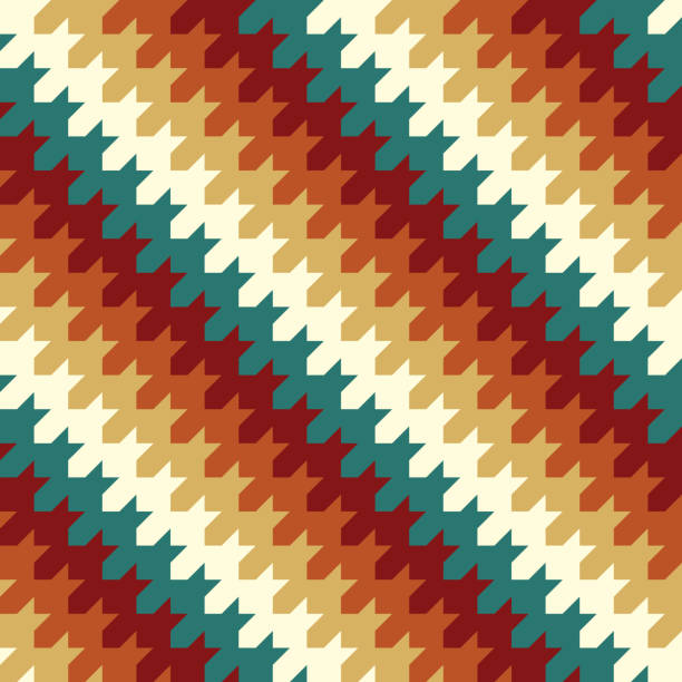 Hounds tooth ornament. Traditional abstract geometric seamless pattern. Dark green, brick red, orange, yellow, beige colors. Colorful textile design Hounds tooth ornament. Traditional abstract geometric seamless pattern. Dark green, brick red, orange, yellow, beige colors. Colorful textile design camel colored stock illustrations
