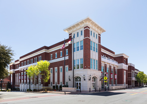 Concord, NC, USA-3 April 2022: The Concord City Hall in a complex including Police Department (shown in separate image).