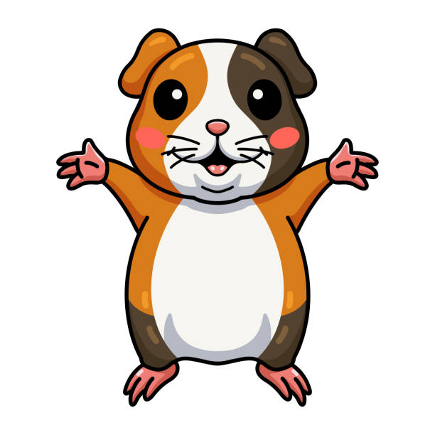 ilustrações, clipart, desenhos animados e ícones de desenho de cobaia fofo levantando as mãos - mouse gerbil standing hamster