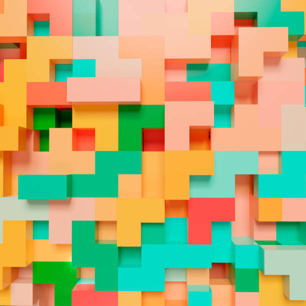 istock 3D rendering colorful abstract geometric wall with cubes. Background square format with pastel colors and offset elements. Abstract shapes from tetris game. 3d image. 1390004898