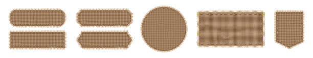 Jute cloth patches, labels from burlap fabric vector art illustration