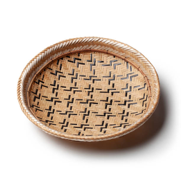 Woven Rattan Baskets Wall Decor Background. High quality photo
