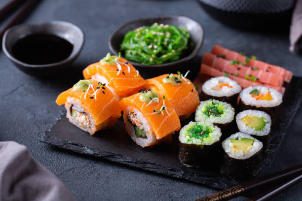 istock Vegan Sushi, Sashimi and Maki Rolls with Plant based seafood 1390011915