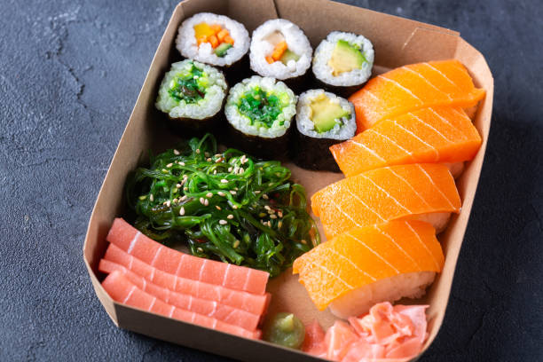 istock Vegan Sushi, Sashimi and Maki Rolls with Plant based seafood 1390012256