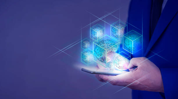 istock Creative, abstract background, technology blockchain, ultraviolet background. The concept of cryptography, electronic money 1390014601