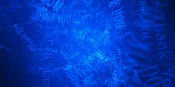 Beautiful Thank You Word Cloud abstract creative background concept on dark blue background. 3D rendering. 3D illustration art for web or presentation decoration.