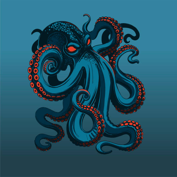 octopus vector illustration with octopus in blue colors octopus stock illustrations