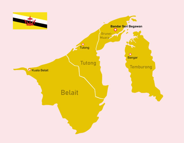 ブルネイ・ダルサラームのマップ - brunei flag点のイラスト素材／クリップアート素材／マンガ素材／アイコン素材