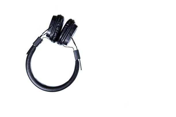 black gaming headphones on a white background.