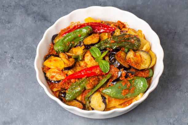 Turkish style mixed vegetable fried with yoghurt (Yogurtlu Karisik Kizartma)