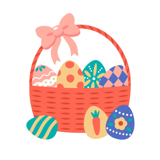 Colorful easter eggs in the basket Colorful easter eggs in the basket easter easter egg eggs basket stock illustrations